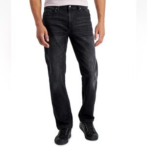 NWT Alfani Men's Black-Wash‎ Straight-Leg Stretch Jeans, Black, Sz:32W 30L